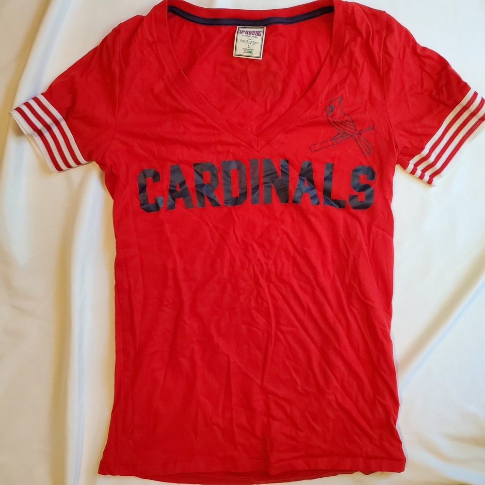 Pink‎ Victoria's Secret Cardinals Baseball V Neck T Shirt Women's L Red